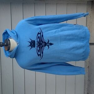 JNCO Baby Blue Tribal Pattern XL Hoodie Sweater Distress Skater‎ VTG Y2K RARE